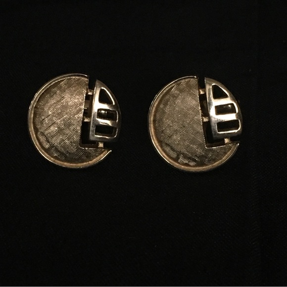 Vintage Round Circle Cufflinks Gold Tone Art Deco Design - Picture 1 of 2